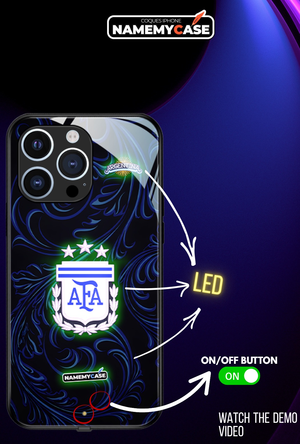 LED Light-Up iPhone Case - World Cup Jersey Argentina